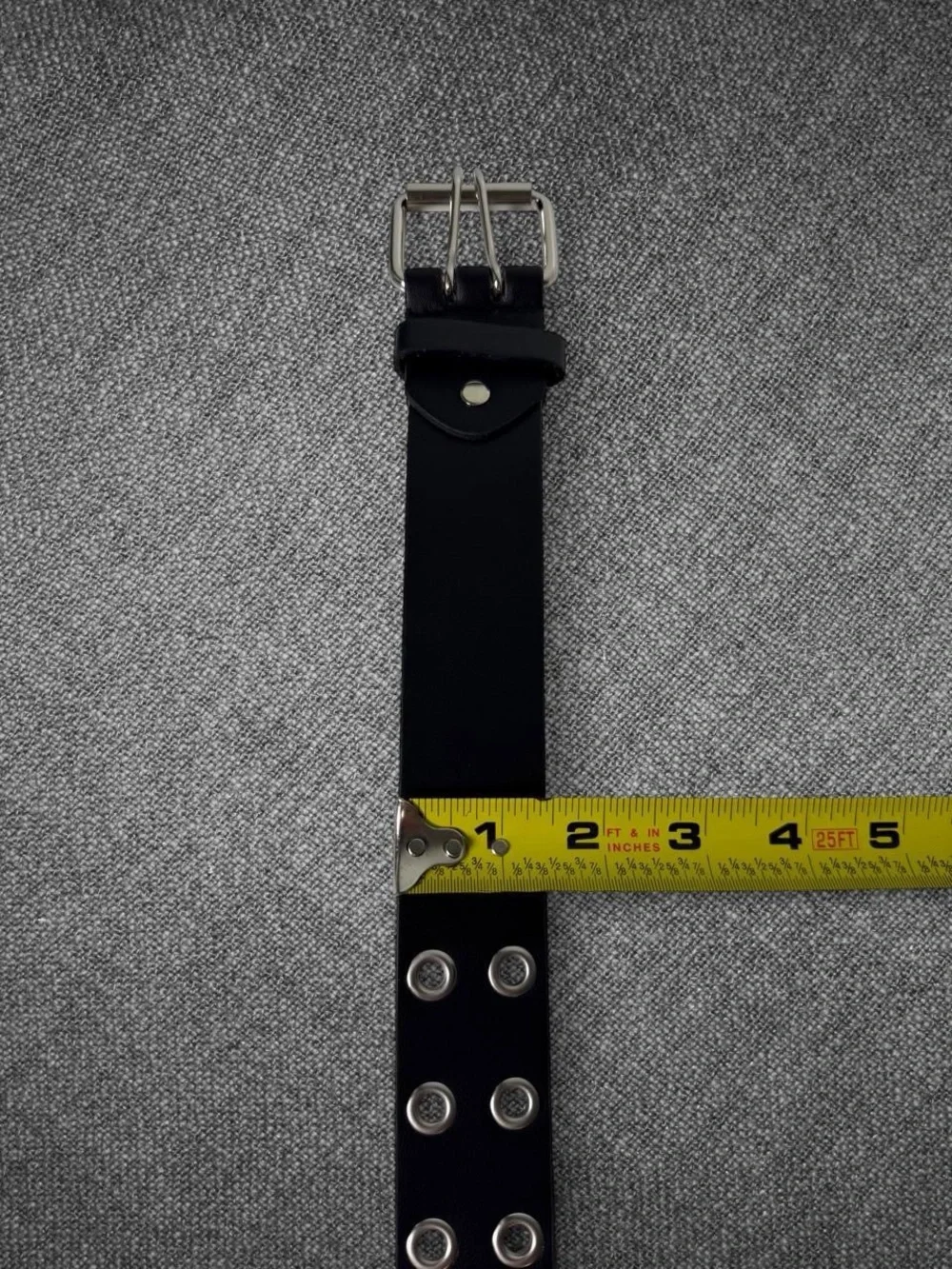 Black Wide Double Row Grommet Belt Silver Double Prong Buckle Punk Y2K